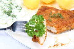 Piece Of Pork Chop On A Fork Stock Image