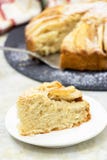 Piece of sweet homemade apple cake with cinnamon on white plate. royalty free stock images Piece of sweet homemade apple cake with cinnamon on white plate. royalty free stock images
