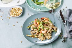 Pieczarkowy risotto na bielu Popielatym, zakończenie w górę widoku zdjęcia stock Pieczarkowy risotto na bielu Popielatym, zakończenie w górę widoku zdjęcia stock