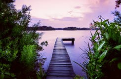 Pier In Lake At Sunrise Stock Images Pier In Lake At Sunrise Stock Images