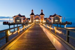 Pier with restaurant in Sellin, Baltic Sea, German Royalty Free Stock Photography Pier with restaurant in Sellin, Baltic Sea, German Royalty Free Stock Photography