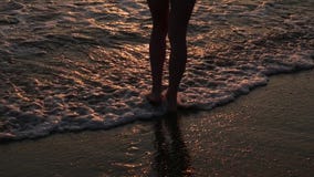 Pies femeninos del turista del caminante que caminan descalzo en orilla Las piernas de la mujer joven que van a lo largo del océa metrajes Pies femeninos del turista del caminante que caminan descalzo en orilla Las piernas de la mujer joven que van a lo largo del océa metrajes