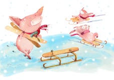 Piggy joy in winter royalty free illustration Piggy joy in winter royalty free illustration
