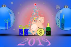 Piggy wishes you good luck in the new year. And financial well-being vector illustration Piggy wishes you good luck in the new year. And financial well-being vector illustration