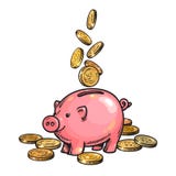 Piggy τράπεζα κινούμενων σχεδίων με τα μειωμένα νομίσματα διάνυσμα διανυσματική απεικόνιση Piggy τράπεζα κινούμενων σχεδίων με τα μειωμένα νομίσματα διάνυσμα διανυσματική απεικόνιση