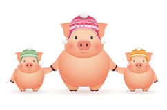 Pigs in caps on white background. Chinese New Year of the Pig. Stock Illustration Pigs in caps on white background. Chinese New Year of the Pig. Stock Illustration