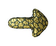 Pil som göras av guld- glänsande metallisk 3D med den isolerade svarta buren på vit Arkivbild Pil som göras av guld- glänsande metallisk 3D med den isolerade svarta buren på vit Arkivbild