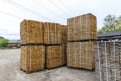 Pile de nouveaux conseils en bois et goujons à la cour de bois de charpente En bois Images libres de droits Pile de nouveaux conseils en bois et goujons à la cour de bois de charpente En bois Images libres de droits