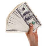 Pile Of Dollar S Banknotes In Female Hand Royalty Free Stock Photo
