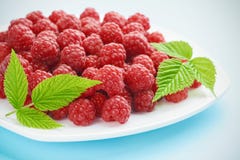 A pile of ripe raspberries on a beautiful blue background stock image A pile of ripe raspberries on a beautiful blue background stock image