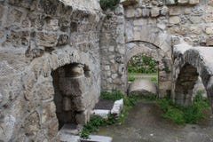 Pilgrims in The Pool of Bethesda in the Muslim Quarter of Jerusalem royalty free stock photography Pilgrims in The Pool of Bethesda in the Muslim Quarter of Jerusalem royalty free stock photography