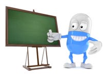 Pill character with blank blackboard stock illustration Pill character with blank blackboard stock illustration