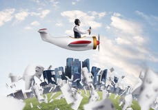 Pilot in leather helmet in propeller plane stock photography Pilot in leather helmet in propeller plane stock photography