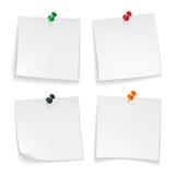 Pin notes. White note papers curled corner with pinned colored push button office board announcement message, realistic royalty free illustration Pin notes. White note papers curled corner with pinned colored push button office board announcement message, realistic royalty free illustration
