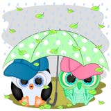 Pingouin et hibou Sous le parapluie illustration stock Pingouin et hibou Sous le parapluie illustration stock