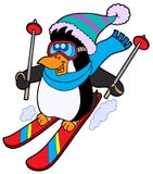 Pinguino sveglio di corsa con gli sci Fotografia Stock Libera da Diritti Pinguino sveglio di corsa con gli sci Fotografia Stock Libera da Diritti