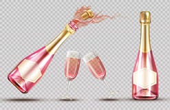 Pink champagne explosion bottle and wineglass set