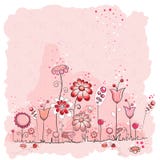 Pink flowers and insects greeting card