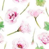 Pink lisianthus flower seamless pattern wallpaper, on white background. watercolor style.