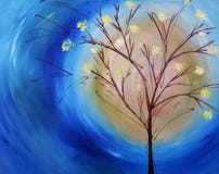 Pintura al óleo del árbol contra el cielo azul ilustración del vector Pintura al óleo del árbol contra el cielo azul ilustración del vector
