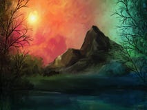 Pintura de paisagem de Skyfire - de Digitas Imagens de Stock Royalty Free Pintura de paisagem de Skyfire - de Digitas Imagens de Stock Royalty Free