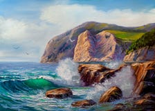 Pintura do Seascape Onda do mar ilustração stock Pintura do Seascape Onda do mar ilustração stock