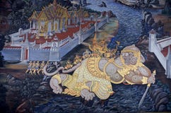 Pintura mural de Ramayana em Wat Pra Kaew, Banguecoque, Tailândia foto de stock royalty free Pintura mural de Ramayana em Wat Pra Kaew, Banguecoque, Tailândia foto de stock royalty free
