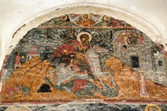 Pinturas murales en la entrada del monasterio de Alaverdi en el valle de Alazani Región de Kakheti georgia foto de archivo libre de regalías Pinturas murales en la entrada del monasterio de Alaverdi en el valle de Alazani Región de Kakheti georgia foto de archivo libre de regalías
