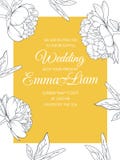 Pionblommor som gifta sig inbjudanmallguling vektor illustrationer Pionblommor som gifta sig inbjudanmallguling vektor illustrationer