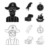 Piraat, bandiet, hoed, verband De piraten geplaatst inzamelingspictogrammen in zwarte, schetsen Web van de de voorraadillustratie stock illustratie Piraat, bandiet, hoed, verband De piraten geplaatst inzamelingspictogrammen in zwarte, schetsen Web van de de voorraadillustratie stock illustratie
