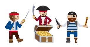 Piratas con vector plano del cofre del tesoro ilustración del vector Piratas con vector plano del cofre del tesoro ilustración del vector