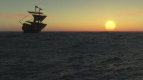 Sailing ship at Sunset vector illustration Sailing ship at Sunset vector illustration