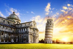 Pisa city. Place of Miracoli complex with the leaning tower of Pisa in front, Italy Pisa city. Place of Miracoli complex with the leaning tower of Pisa in front, Italy