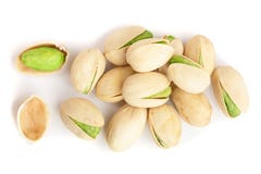 Pistacchi isolati su fondo bianco, vista superiore Disposizione piana fotografie stock libere da diritti Pistacchi isolati su fondo bianco, vista superiore Disposizione piana fotografie stock libere da diritti