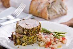 Pistachio Crusted Lamb With Cannellini Bean Salad Royalty Free Stock Photos