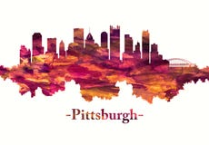 Pittsburgh Pennsylvania horisont i rött stock illustrationer Pittsburgh Pennsylvania horisont i rött stock illustrationer
