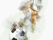 Pittura astratta dell'acquerello della palla di calcio o del pallone da calcio illustrazione di stock Pittura astratta dell'acquerello della palla di calcio o del pallone da calcio illustrazione di stock