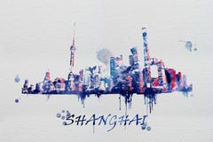 Pittura generata da computer dell'acquerello della vista di Shanghai royalty illustrazione gratis Pittura generata da computer dell'acquerello della vista di Shanghai royalty illustrazione gratis
