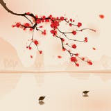 Pittura orientale di stile, fiore della prugna in primavera illustrazione vettoriale Pittura orientale di stile, fiore della prugna in primavera illustrazione vettoriale