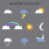 Pixel weather icons set on gray background vector image royalty free illustration Pixel weather icons set on gray background vector image royalty free illustration