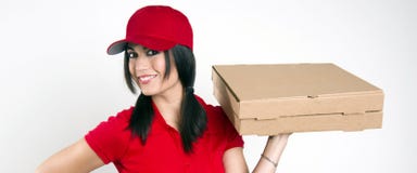 Smile Attractive Female Food Dinner Pizza Delivery royalty free stock images Smile Attractive Female Food Dinner Pizza Delivery royalty free stock images