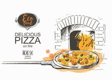Pizza som är klar att baka i ugnsvektorillustrationen Royaltyfria Bilder Pizza som är klar att baka i ugnsvektorillustrationen Royaltyfria Bilder