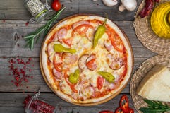 Pizza with tomatoes, mozzarella cheese. Delicious italian pizza stock images Pizza with tomatoes, mozzarella cheese. Delicious italian pizza stock images