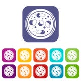 Pizza z zieleni ikona ustawiającym mieszkaniem royalty ilustracja Pizza z zieleni ikona ustawiającym mieszkaniem royalty ilustracja