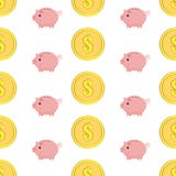 Pièces de monnaie d'or avec le modèle sans couture de symbole dollar Modèle sans couture rose de tirelire Photographie stock libre de droits Pièces de monnaie d'or avec le modèle sans couture de symbole dollar Modèle sans couture rose de tirelire Photographie stock libre de droits