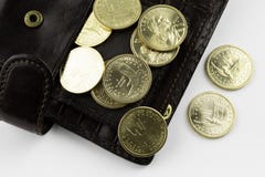 Pièces de monnaie dans la pochette image libre de droits Pièces de monnaie dans la pochette image libre de droits