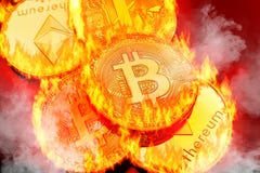 Pièces de monnaie empilées de cryptocurrency Photo stock Pièces de monnaie empilées de cryptocurrency Photo stock