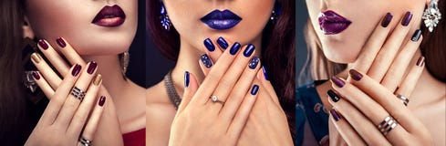 Piękna kobieta jest ubranym jewellery z perfect makijażem i błękitnym manicure'em Piękno i mody pojęcie obraz stock Piękna kobieta jest ubranym jewellery z perfect makijażem i błękitnym manicure'em Piękno i mody pojęcie obraz stock