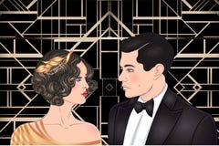 Piękna para w art deco stylu Retro moda: splendoru mężczyzna a ilustracji Piękna para w art deco stylu Retro moda: splendoru mężczyzna a ilustracji
