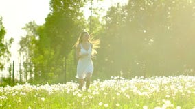 Piękny dziewczyna bieg, mieć zabawę na dandelion polu w letnim dniu w słońce zmierzchu Wolność zdrowie szczęście szczęśliwi potom zbiory wideo Piękny dziewczyna bieg, mieć zabawę na dandelion polu w letnim dniu w słońce zmierzchu Wolność zdrowie szczęście szczęśliwi potom zbiory wideo